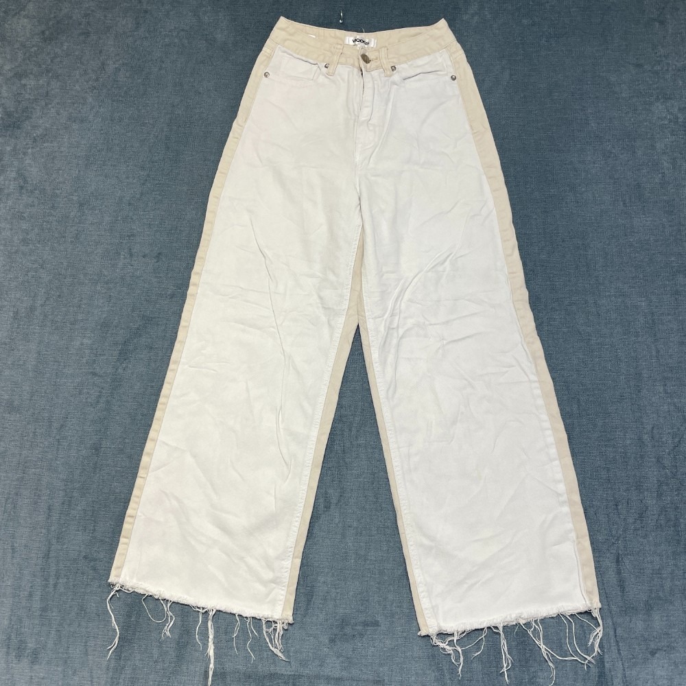Vigoss Jett Straight Cropped Jeans Womens 24 White Beige Frayed Hem High Rise